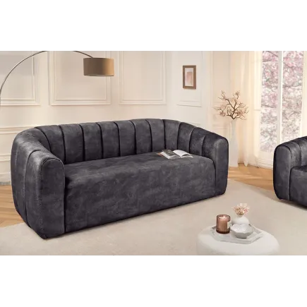 Canapé 3 places BABYLON 200 cm – Velours anthracite avec surpiqûres décoratives 2