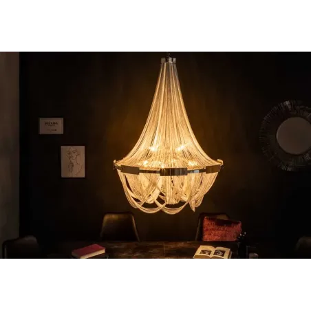Lustre ROYAL XL 70 cm – Suspension argentée en chaînes métalliques, 6 ampoules E14