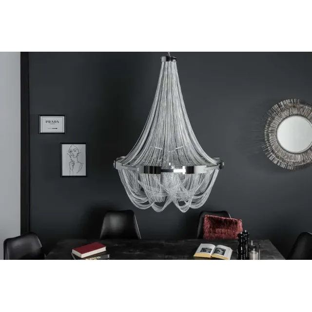 Lustre ROYAL XL 70 cm – Suspension argentée en chaînes métalliques, 6 ampoules E14