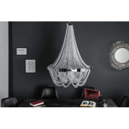 Lustre ROYAL XL 70 cm – Suspension argentée en chaînes métalliques, 6 ampoules E14