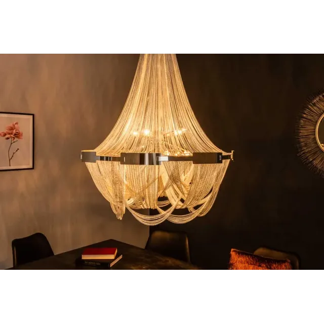 Lustre ROYAL XL 70 cm – Suspension argentée en chaînes métalliques, 6 ampoules E14