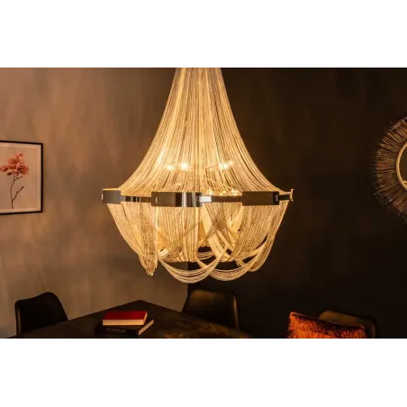 Lustre ROYAL XL 70 cm – Suspension argentée en chaînes métalliques, 6 ampoules E14