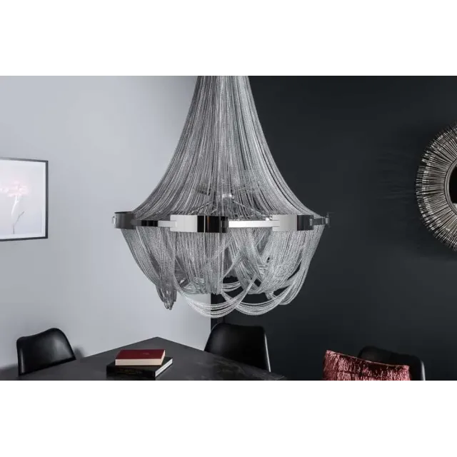 Lustre ROYAL XL 70 cm – Suspension argentée en chaînes métalliques, 6 ampoules E14
