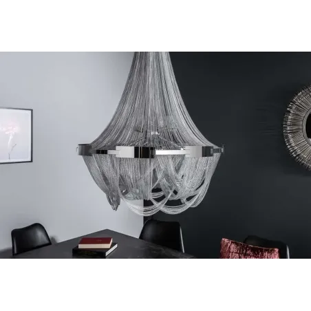 Lustre ROYAL XL 70 cm – Suspension argentée en chaînes métalliques, 6 ampoules E14