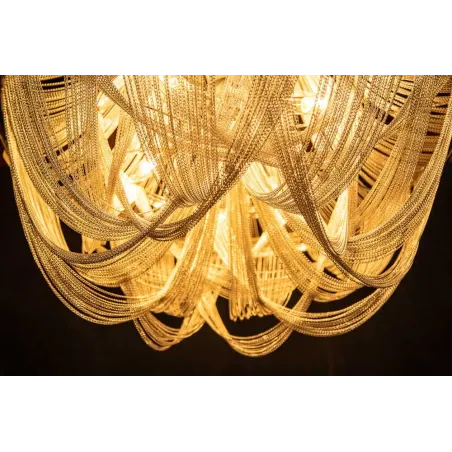 Lustre ROYAL XL 70 cm – Suspension argentée en chaînes métalliques, 6 ampoules E14