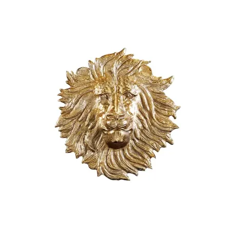 Décoration murale WILDLIFE LION 35 cm – Sculpture tête de lion dorée en métal, handmade
