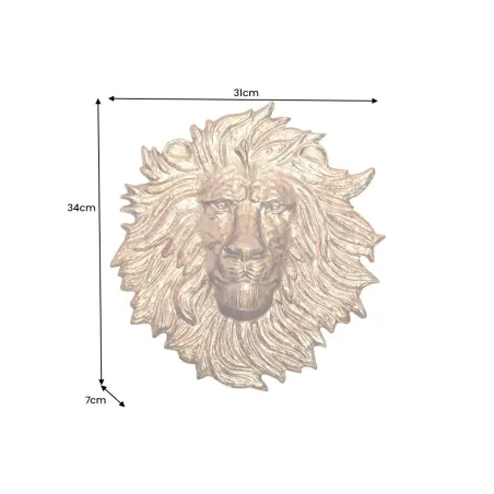 Décoration murale WILDLIFE LION 35 cm – Sculpture tête de lion dorée en métal, handmade