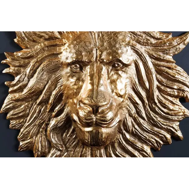 Décoration murale WILDLIFE LION 35 cm – Sculpture tête de lion dorée en métal, handmade