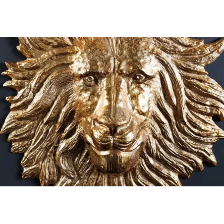 Décoration murale WILDLIFE LION 35 cm – Sculpture tête de lion dorée en métal, handmade