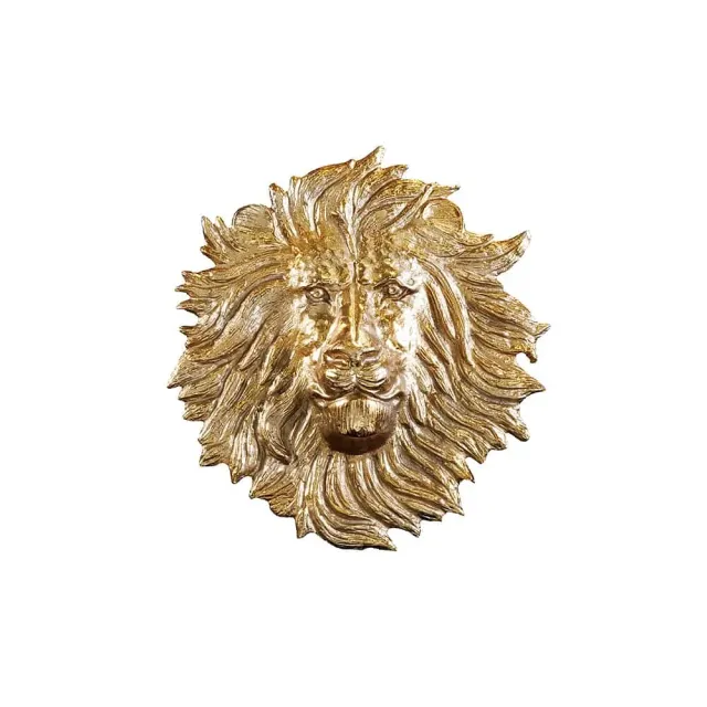 Décoration murale WILDLIFE LION 60 cm – Sculpture tête de lion dorée en métal, handmade