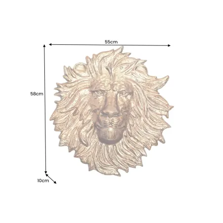 Décoration murale WILDLIFE LION 60 cm – Sculpture tête de lion dorée en métal, handmade