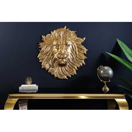 Décoration murale WILDLIFE LION 60 cm – Sculpture tête de lion dorée en métal, handmade