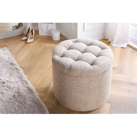 Pouf MODERN BAROCK 50cm – Pouf design champagner Bouclé avec espace de rangement