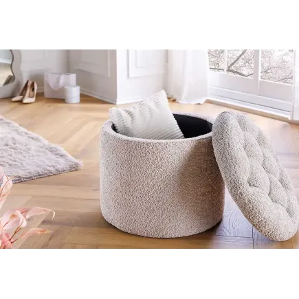 Pouf MODERN BAROCK 50cm – Pouf design champagner Bouclé avec espace de rangement 2