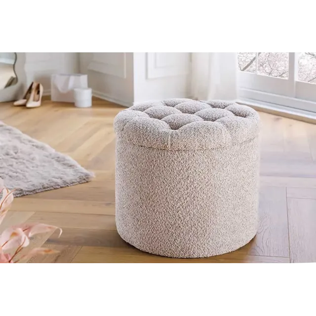 Pouf MODERN BAROCK 50cm – Pouf design champagner Bouclé avec espace de rangement