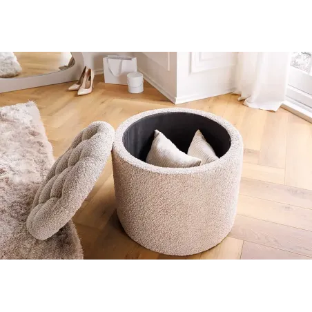 Pouf MODERN BAROCK 50cm – Pouf design champagner Bouclé avec espace de rangement