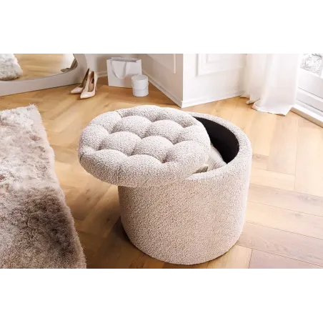 Pouf MODERN BAROCK 50cm – Pouf design champagner Bouclé avec espace de rangement
