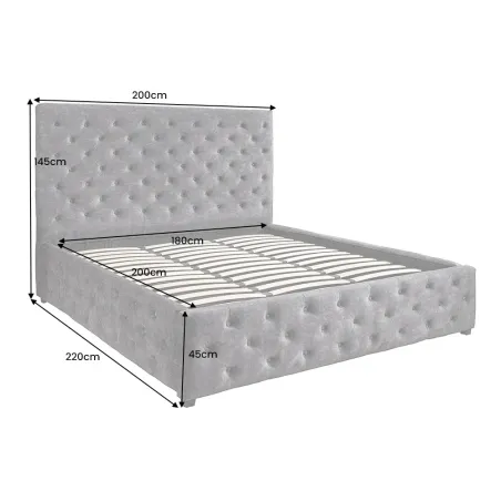 Boxbett PARIS 180x200cm – Lit coffre design Chesterfield en velours gris avec rangement intégré