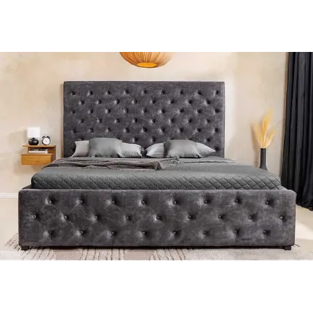 Boxbett PARIS 180x200cm – Lit coffre design Chesterfield en velours gris avec rangement intégré