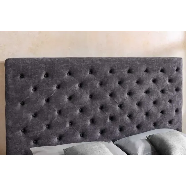 Boxbett PARIS 180x200cm – Lit coffre design Chesterfield en velours gris avec rangement intégré