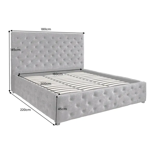 Boxbett PARIS 160x200cm – Lit double Chesterfield en velours gris avec rangement intégré