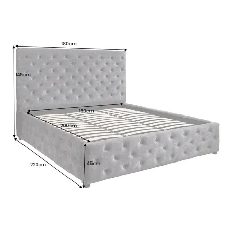 Boxbett PARIS 160x200cm – Lit double Chesterfield en velours gris avec rangement intégré