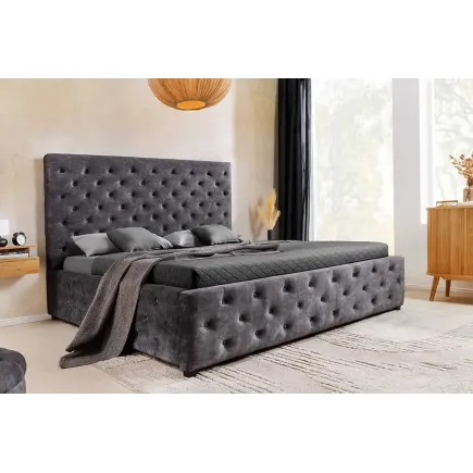 Boxbett PARIS 160x200cm – Lit double Chesterfield en velours gris avec rangement intégré 2