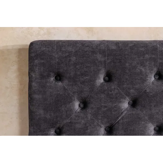 Boxbett PARIS 160x200cm – Lit double Chesterfield en velours gris avec rangement intégré