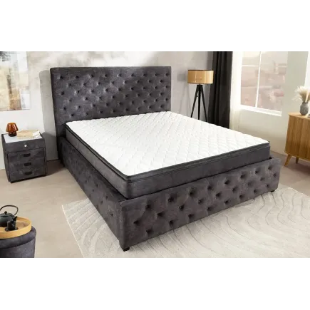 Boxbett PARIS 180x200cm – Lit double Chesterfield en velours gris avec coffre de rangement, matelas et topper inclus 2