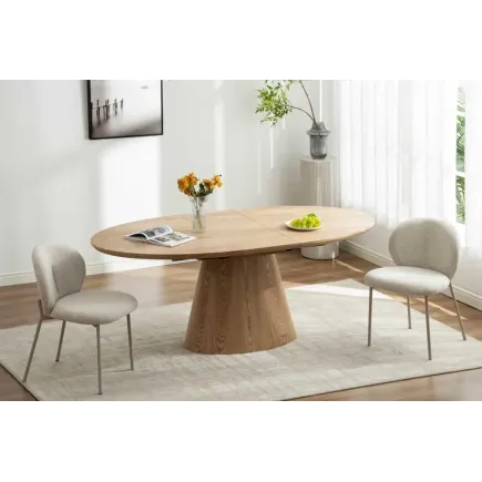 Table à manger extensible UNIQUE 160–200 cm – Chêne naturel avec pied central au design élégant 2