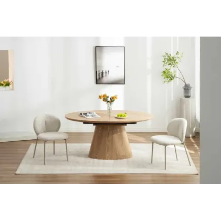 Table à manger extensible UNIQUE 160–200 cm – Chêne naturel avec pied central au design élégant