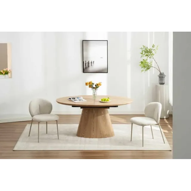 Table à manger extensible UNIQUE 160–200 cm – Chêne naturel avec pied central au design élégant
