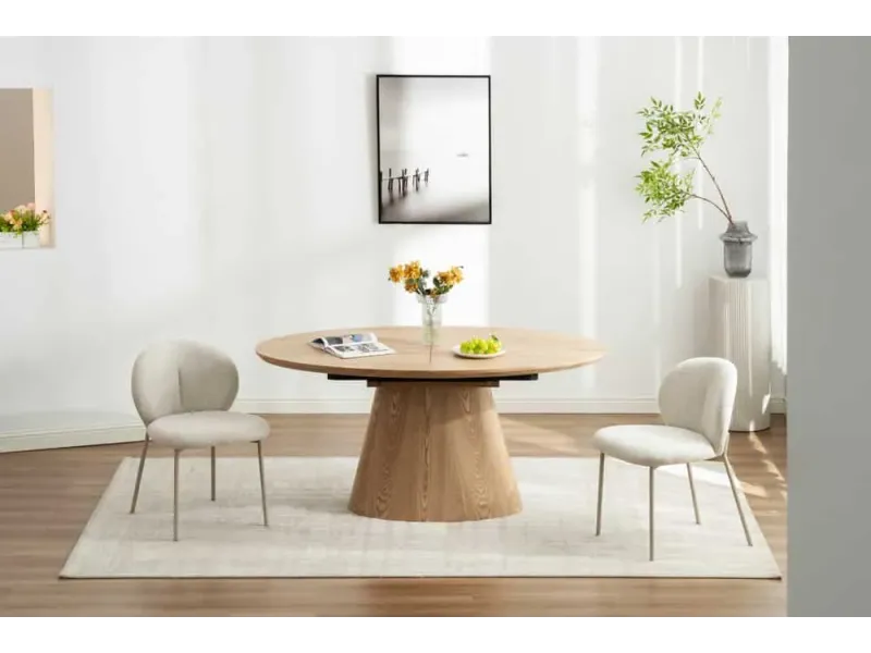 Table à manger extensible UNIQUE 160–200 cm – Chêne naturel avec pied central au design élégant