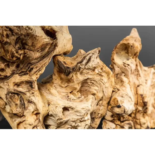 Lampe de table design PURE UNIQUE 80 cm – Bois flotté naturel et abat-jour en lin beige