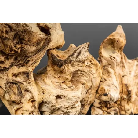 Lampe de table design PURE UNIQUE 80 cm – Bois flotté naturel et abat-jour en lin beige