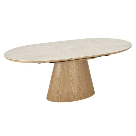 Table à manger extensible UNIQUE 160–200 cm – Plateau en céramique travertin & pied colonne en chêne naturel