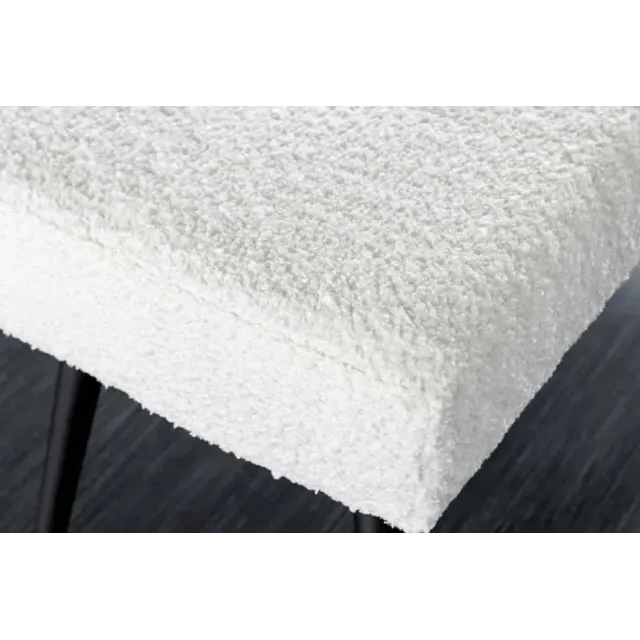 Banquette design BOUTIQUE 100 cm – Assise en bouclé blanc et pieds en métal noir réglables