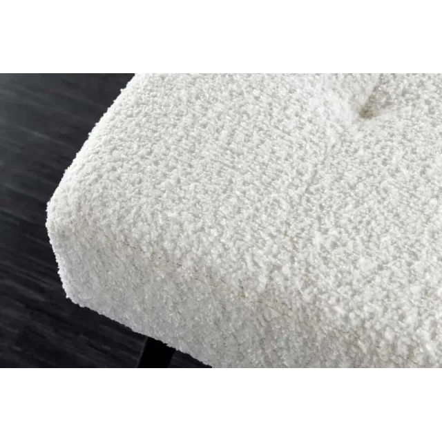 Banquette design BOUTIQUE 100 cm – Assise en bouclé blanc et pieds en métal noir réglables