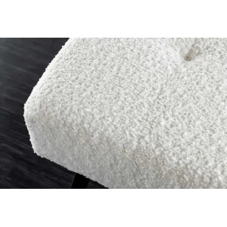 Banquette design BOUTIQUE 100 cm – Assise en bouclé blanc et pieds en métal noir réglables