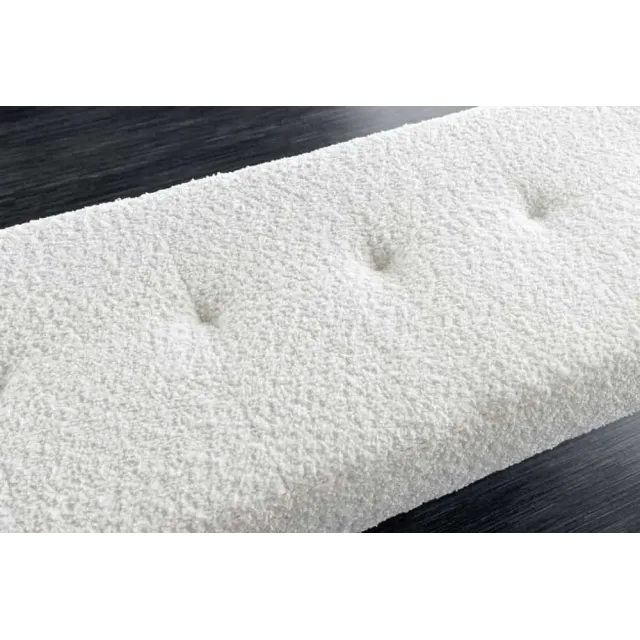 Banquette design BOUTIQUE 100 cm – Assise en bouclé blanc et pieds en métal noir réglables