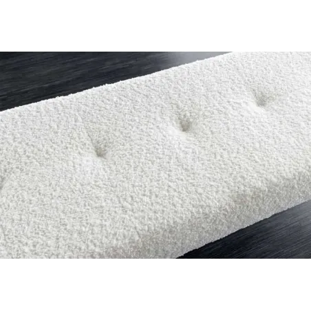 Banquette design BOUTIQUE 100 cm – Assise en bouclé blanc et pieds en métal noir réglables