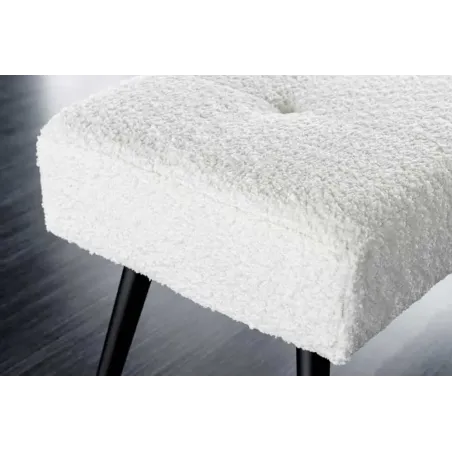 Banquette design BOUTIQUE 100 cm – Assise en bouclé blanc et pieds en métal noir réglables