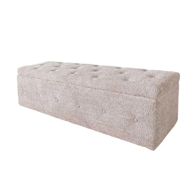 Banquette de lit Chesterfield EXTRAVAGANCIA 140 cm – Tissu bouclé champagner greige avec coffre de rangement intégré