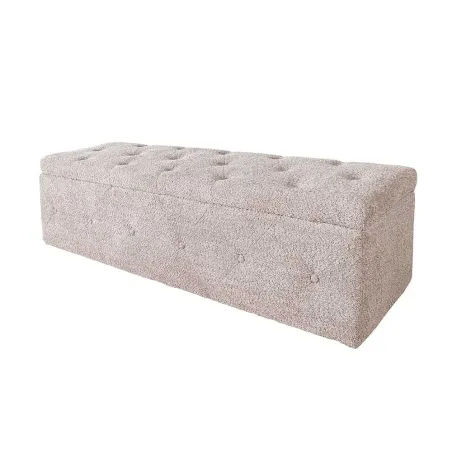 Banquette de lit Chesterfield EXTRAVAGANCIA 140 cm – Tissu bouclé champagner greige avec coffre de rangement intégré