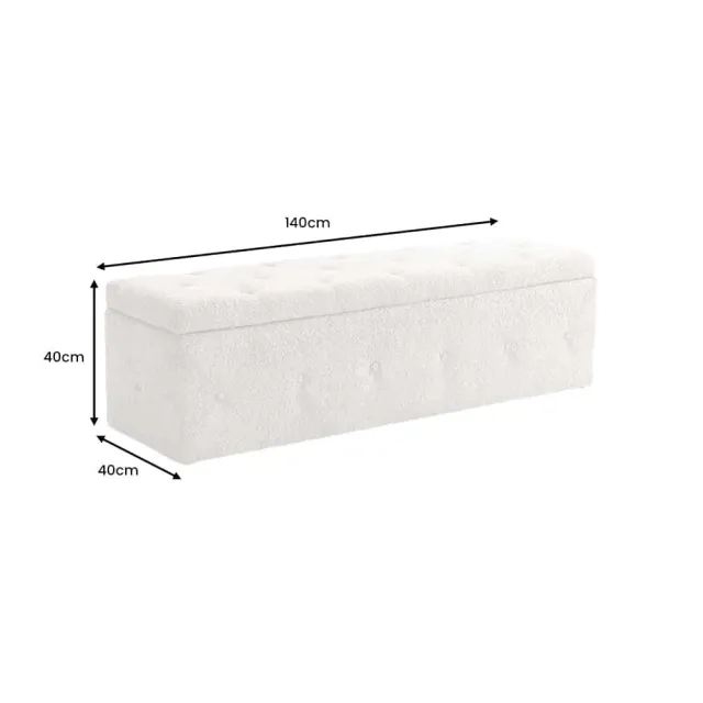 Banquette de lit Chesterfield EXTRAVAGANCIA 140 cm – Tissu bouclé champagner greige avec coffre de rangement intégré