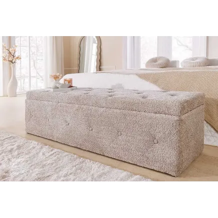 Banquette de lit Chesterfield EXTRAVAGANCIA 140 cm – Tissu bouclé champagner greige avec coffre de rangement intégré 2