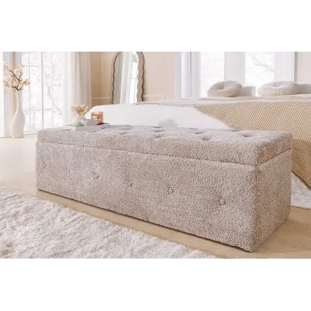 Banquette de lit Chesterfield EXTRAVAGANCIA 140 cm – Tissu bouclé champagner greige avec coffre de rangement intégré