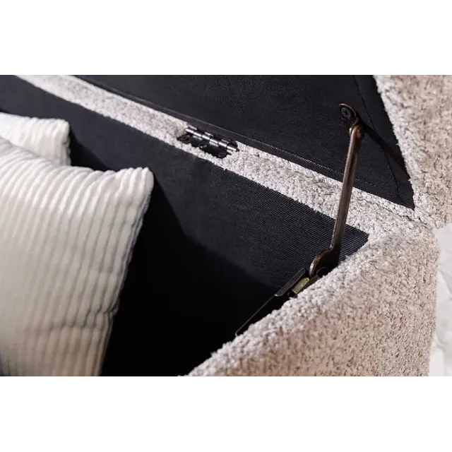 Banquette de lit Chesterfield EXTRAVAGANCIA 140 cm – Tissu bouclé champagner greige avec coffre de rangement intégré