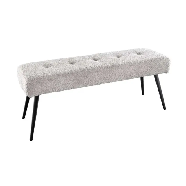 Banquette BOUTIQUE 100 cm – Tissu bouclé champagner greige avec pieds en métal noir réglables