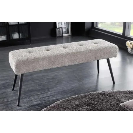 Banquette BOUTIQUE 100 cm – Tissu bouclé champagner greige avec pieds en métal noir réglables
